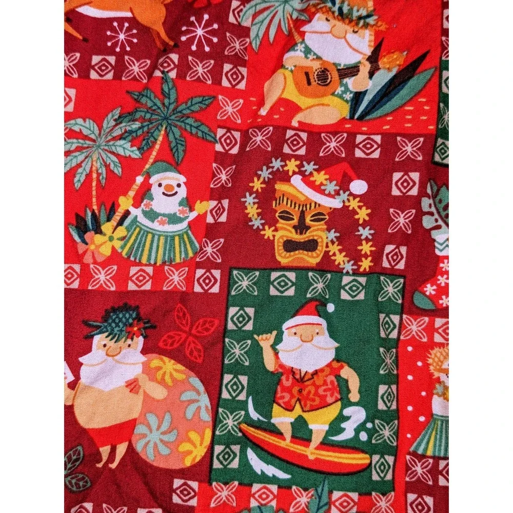 RJC Hawaiian Christmas Shirt Santa Surfing Aloha Holiday Party Red L Made in USA